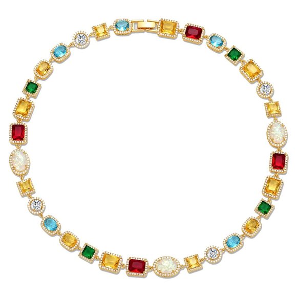 Men's 18K Gold Plated Tennis Choker Necklace with Gemstones 18 Inches